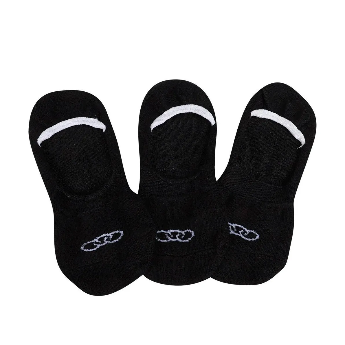 Kit com três meias esportivas pretas Olympikus com design invisível e silicone no calcanhar